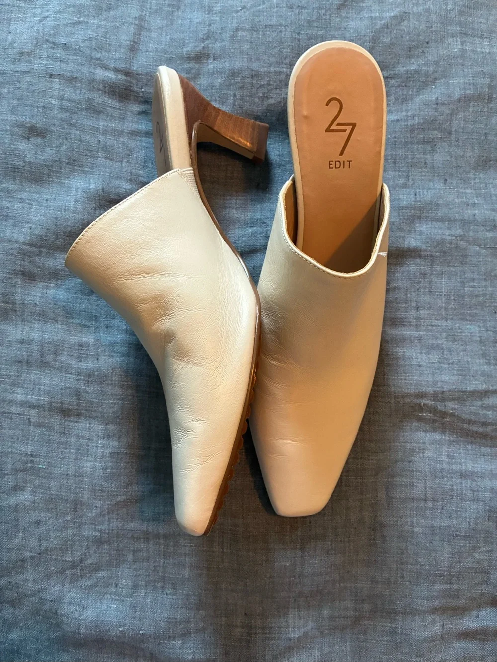 27 EDIT Cream Square-Toe Leather  size:6